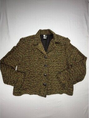 Vintage 90's First Option Petite Women's Cardigan Sweater Button Size M Green